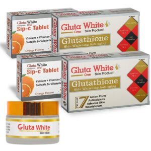 Gluta White skin whitening capsules and gluta white night cream for skin whitening and skin lightening with anti aging benefits.