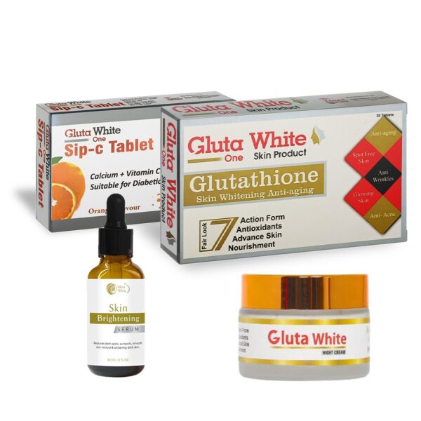 Gluta White skin whitening capsules with glutathione cream and serum